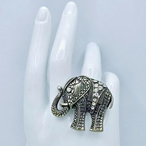 Tribal Elephant Ring Vintage Rhinestone Intricate Animal Statement Jewelry Art
